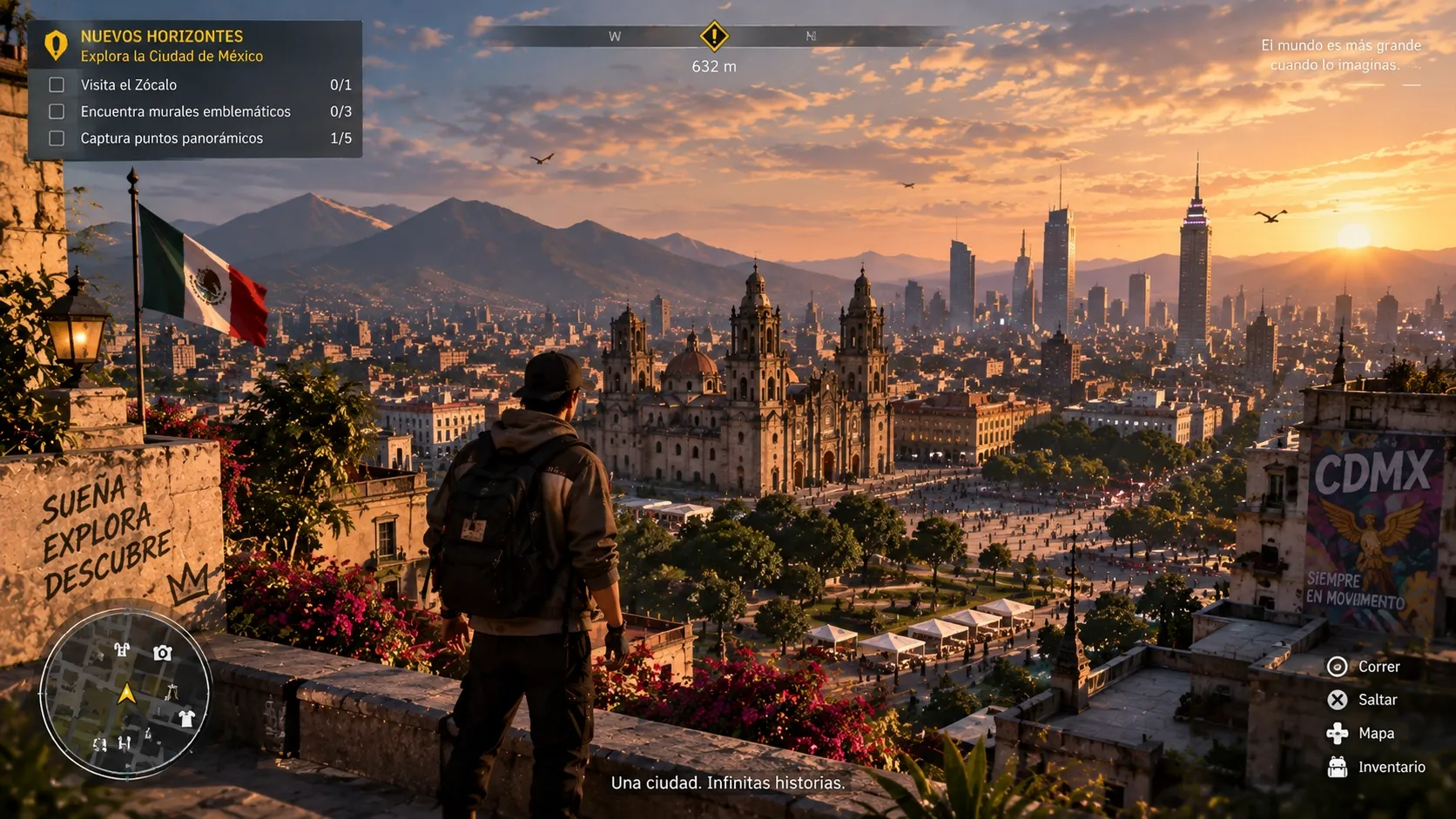 Un hombre observa la Ciudad de México al atardecer desde un mirador.
