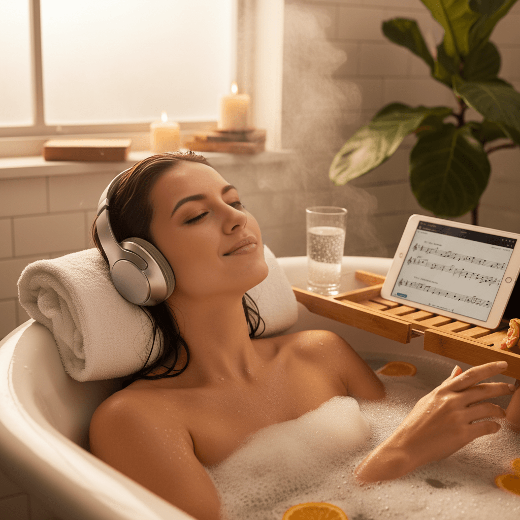 fille avec visage échangé dans une baignoire
