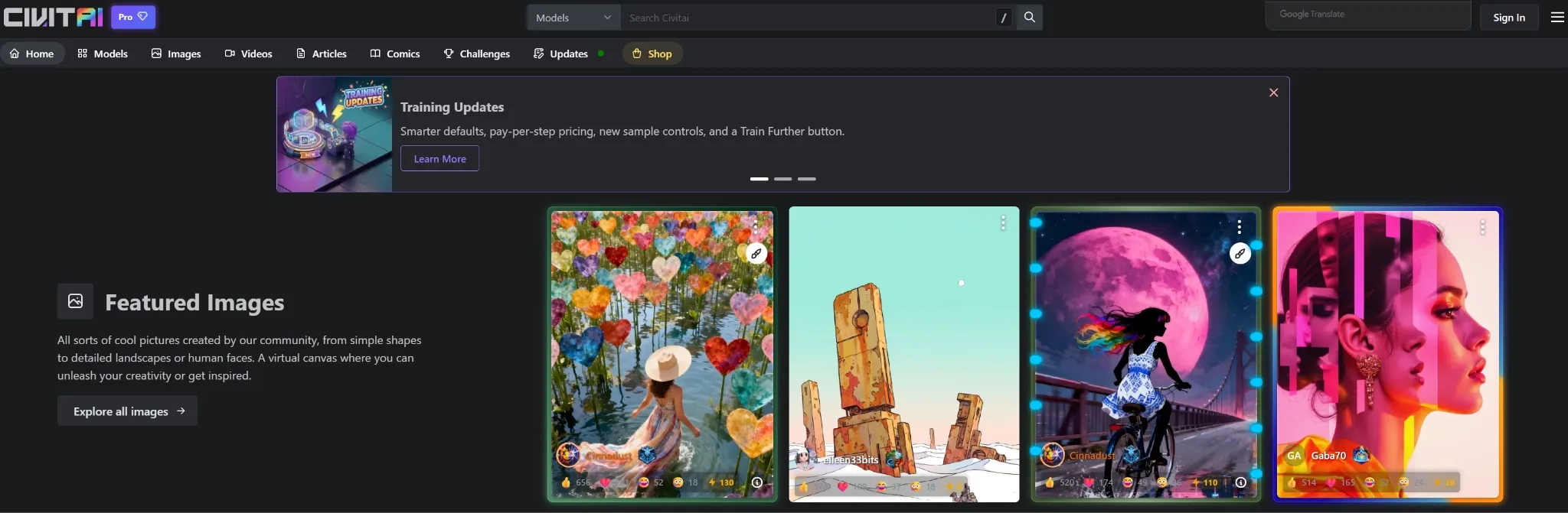 Uma colagem de obras de arte digitais vibrantes com corações, paisagens e retratos.