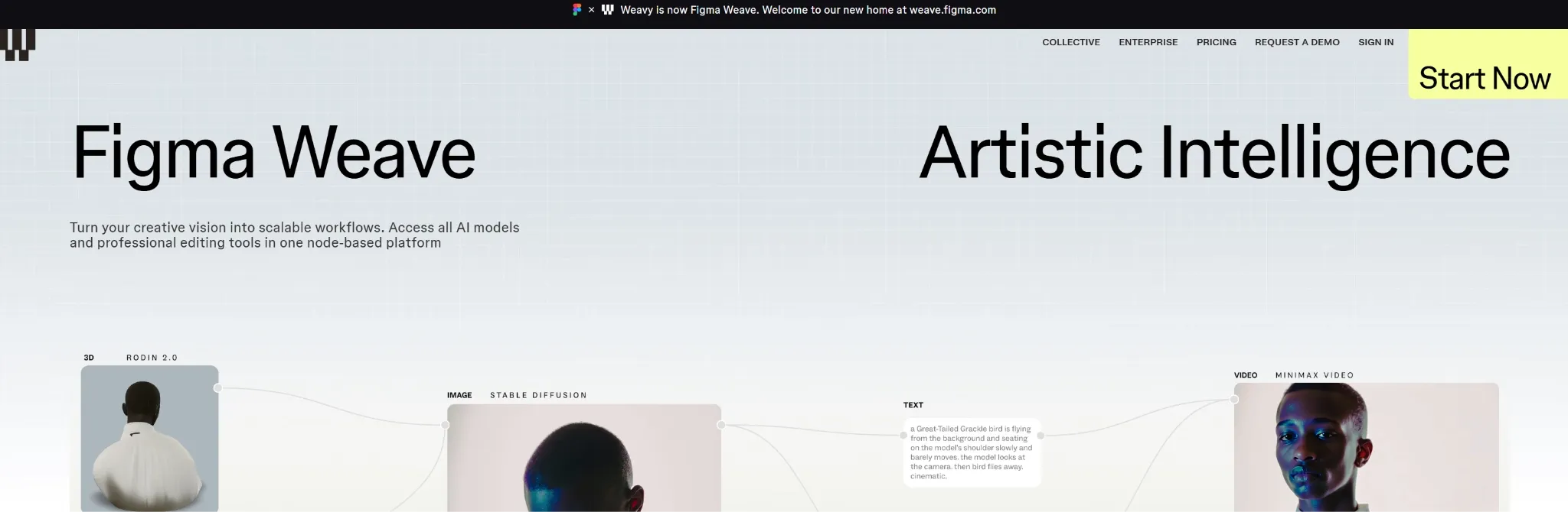 Figma Weave platform showcasing creative workflows and AI tools.