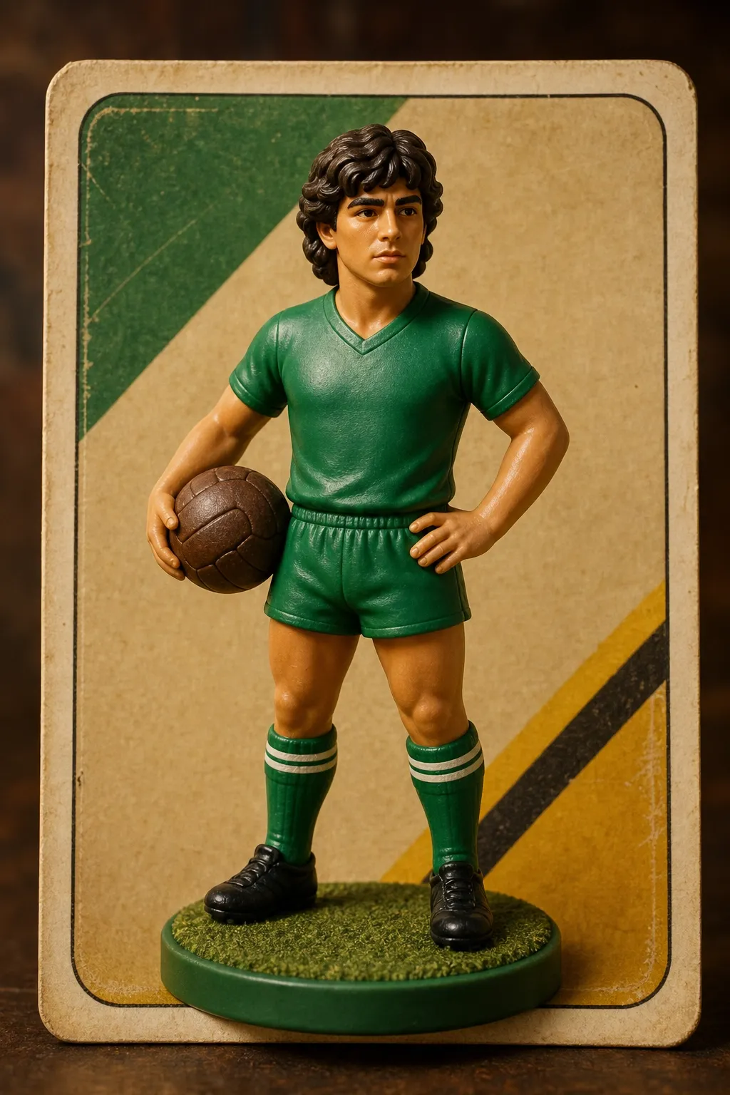 figura retro de fútbol inspirada en cromos antiguos y coleccionables clásicos