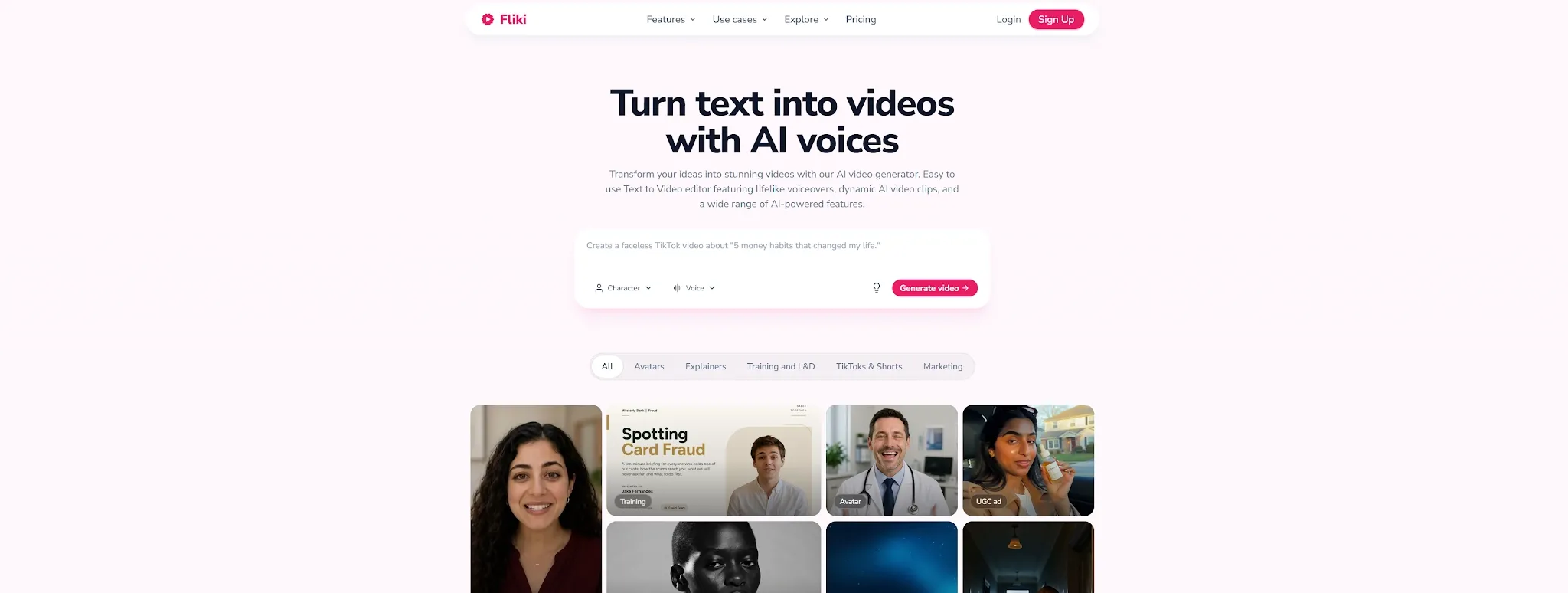 Interfaccia web per Fliki, un generatore di video basato sull'intelligenza artificiale per la creazione di video a partire da testo.