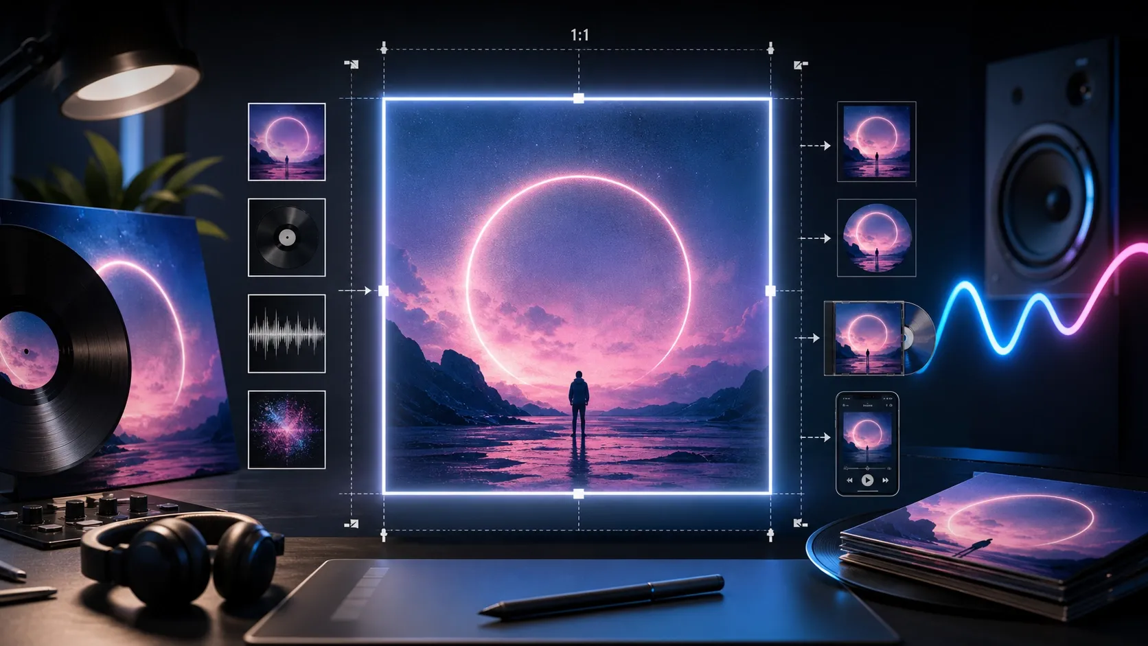 Formato cuadrado 1:1 para diseñar una portada musical lista para plataformas de streaming