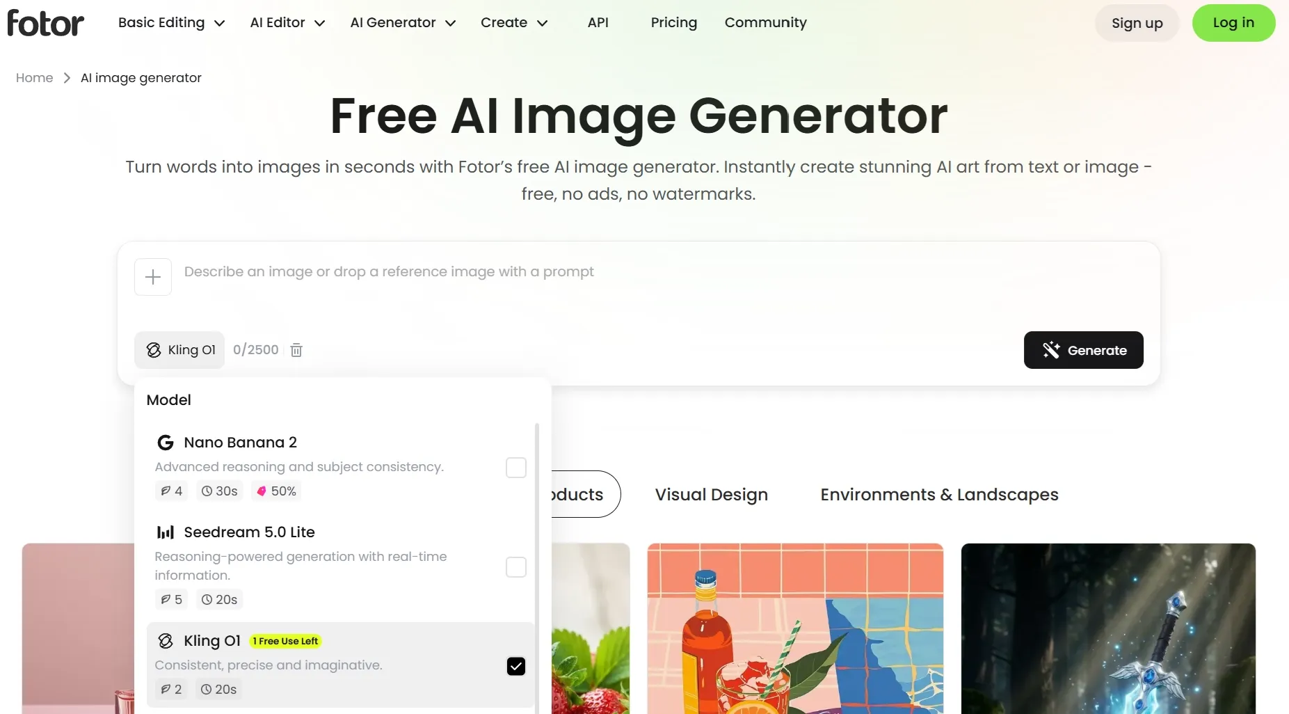 interfaccia del generatore di immagini fotor-ai