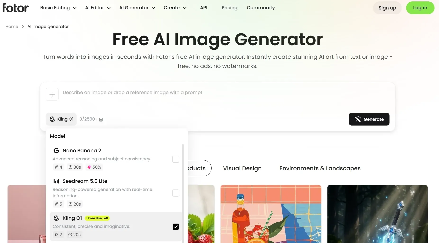page du générateur d'images Fotor AI