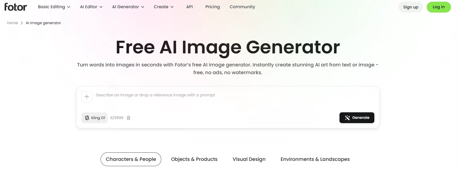 Fotor AI image generator page