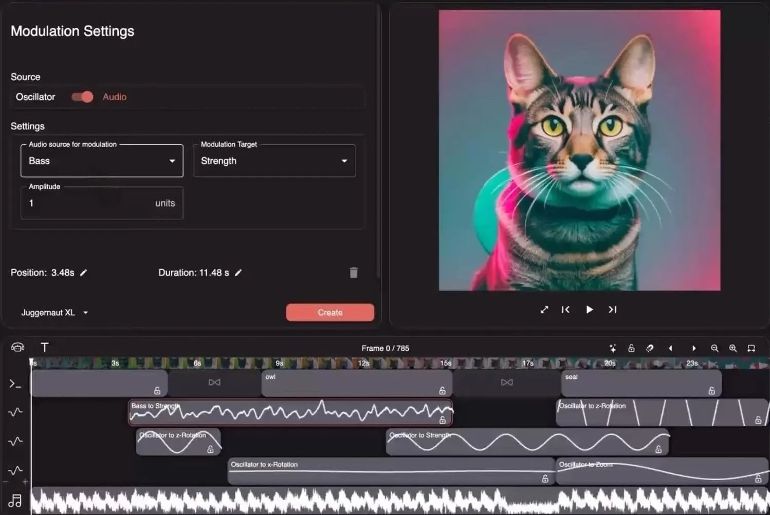 Neural Frames AI's frame-by-frame editor