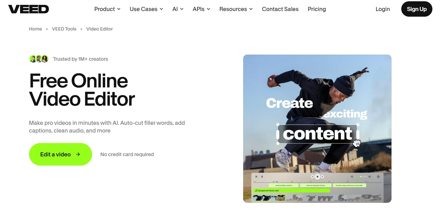 A person jumping while editing a video with an online tool.