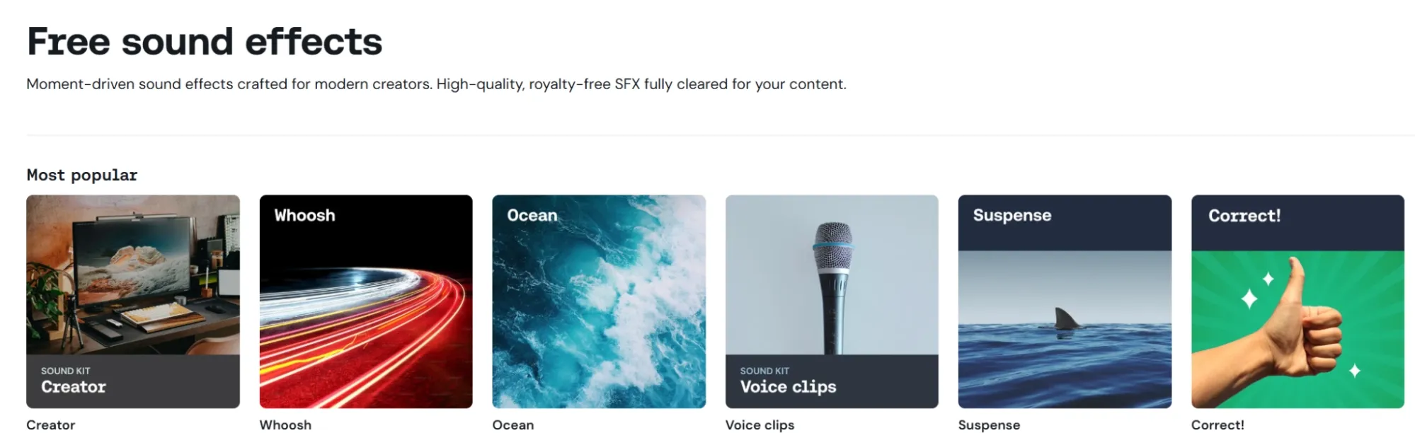 A selection of popular free sound effects for creators, including various themes.
