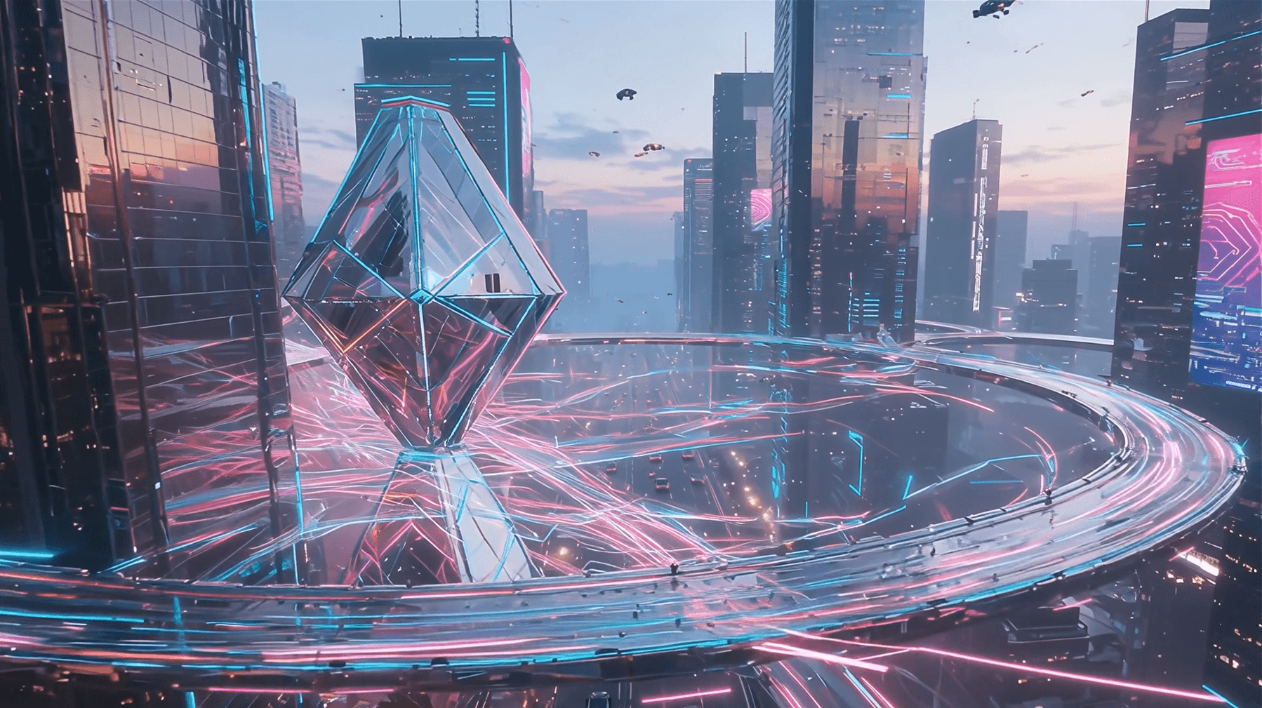 Cyberpunk metropolis, glowing neon, advanced archite.cture