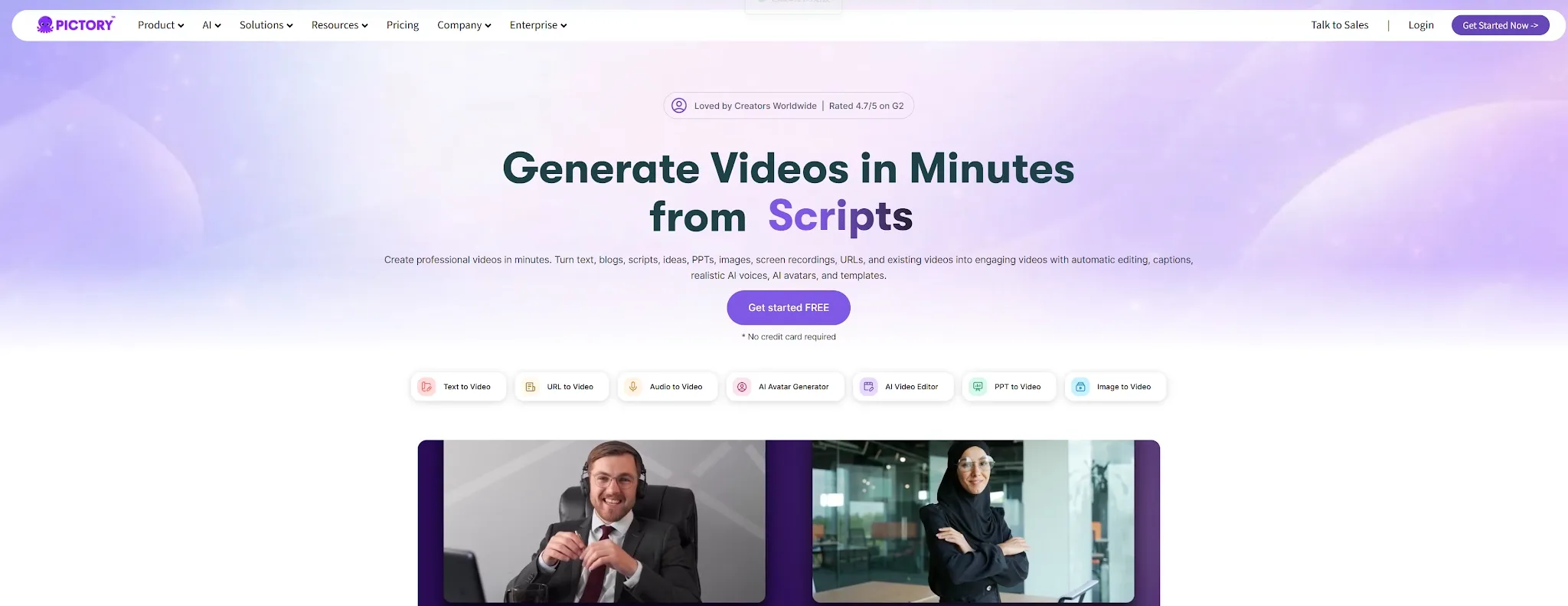 Un'interfaccia web che mostra la generazione di video a partire da script, con opzioni per l'utente.