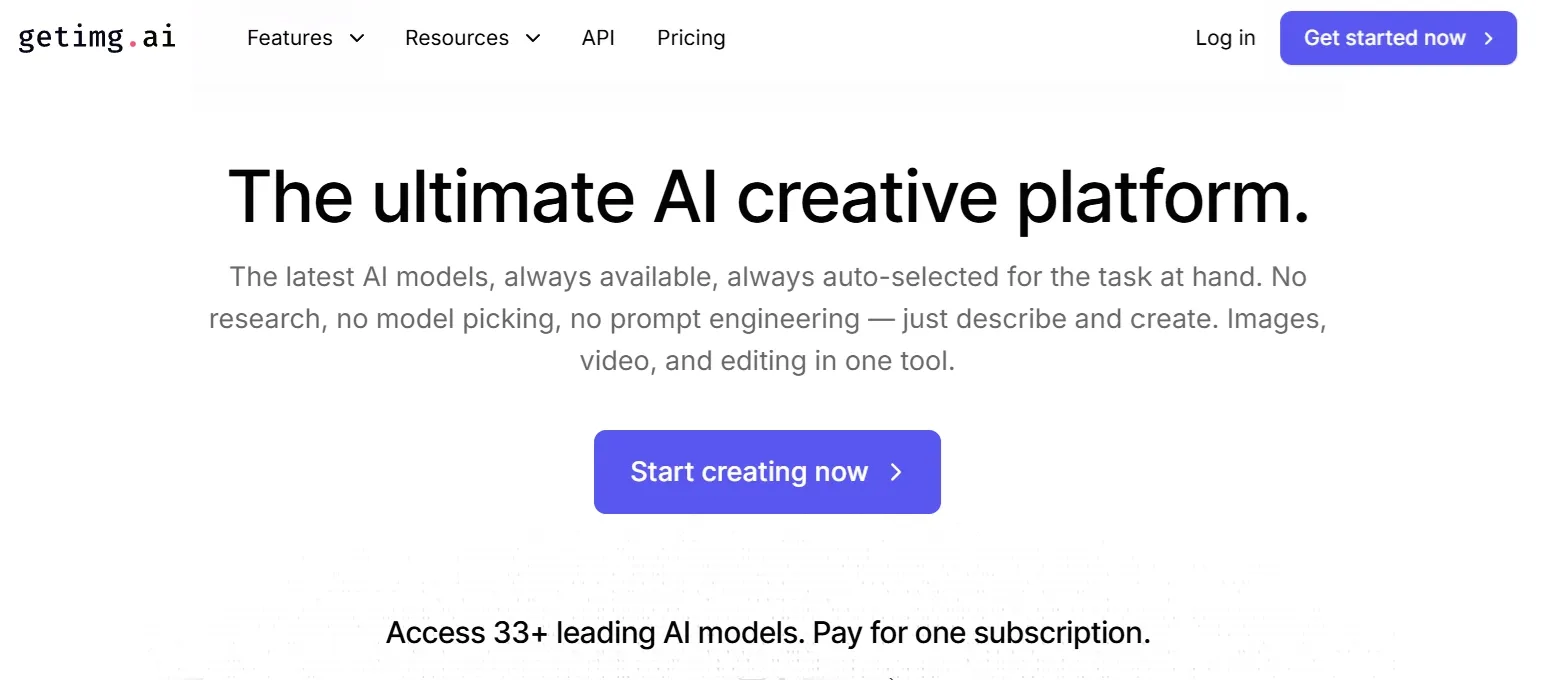 interface de la page d'accueil de getimg.ai