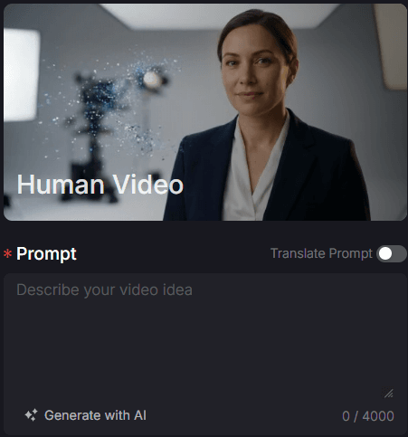 Vista previa de vídeo humano que muestra a una mujer con un campo de entrada de texto a continuación.