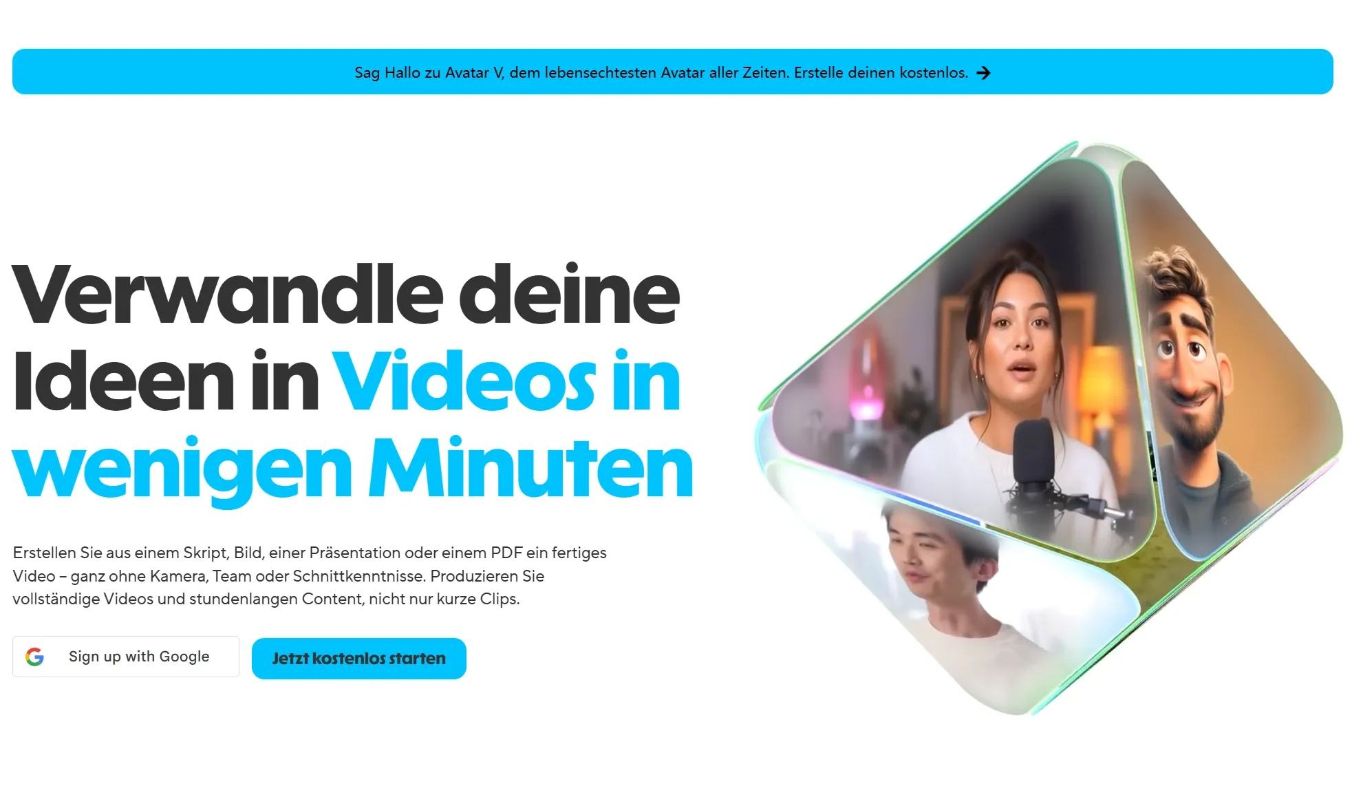Verwandle Ideen in Videos in wenigen Minuten mit Avatar V.