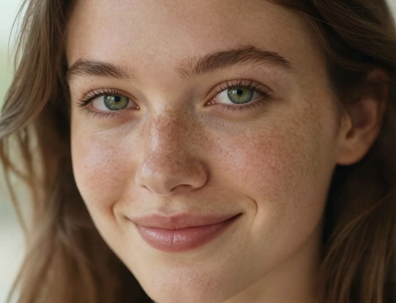 Jeune femme avec un maquillage naturel souriant à la caméra en gros plan