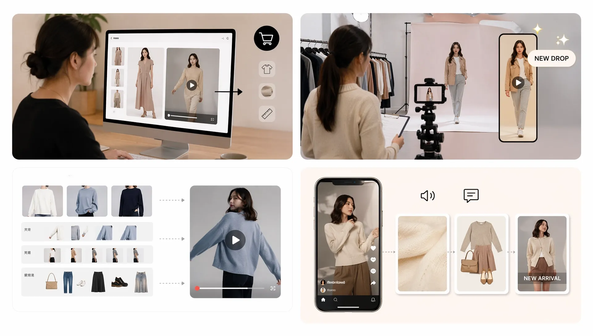 オンラインショッピングのためのファッションビデオと商品表示