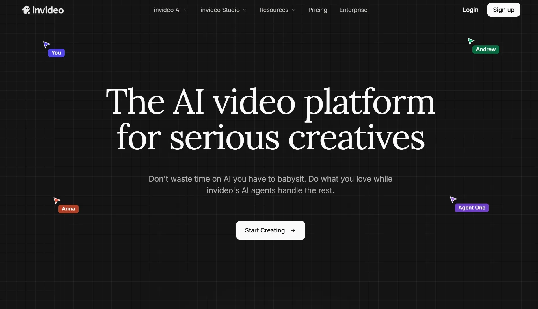 De homepage van Invideo, een AI-videoplatform voor makers.