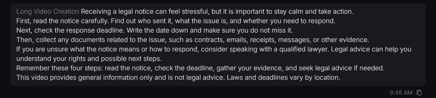 Text outlining steps to take when receiving a legal notice.