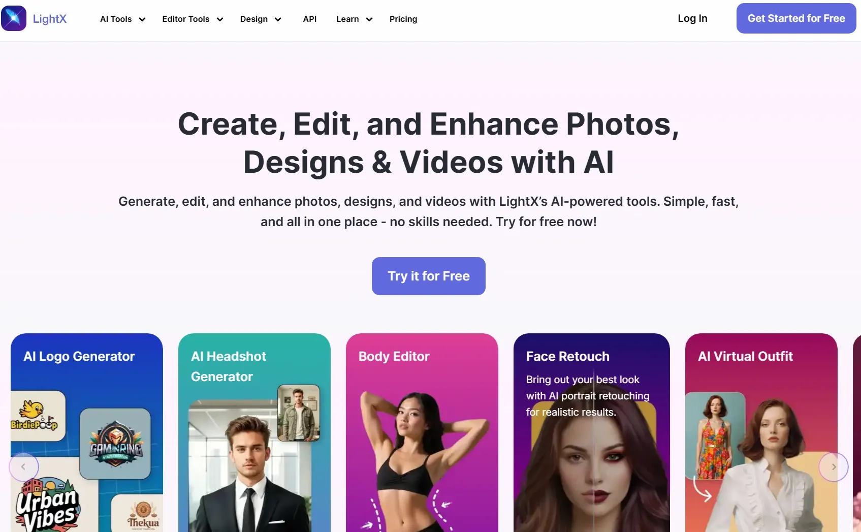Главная страница LightX