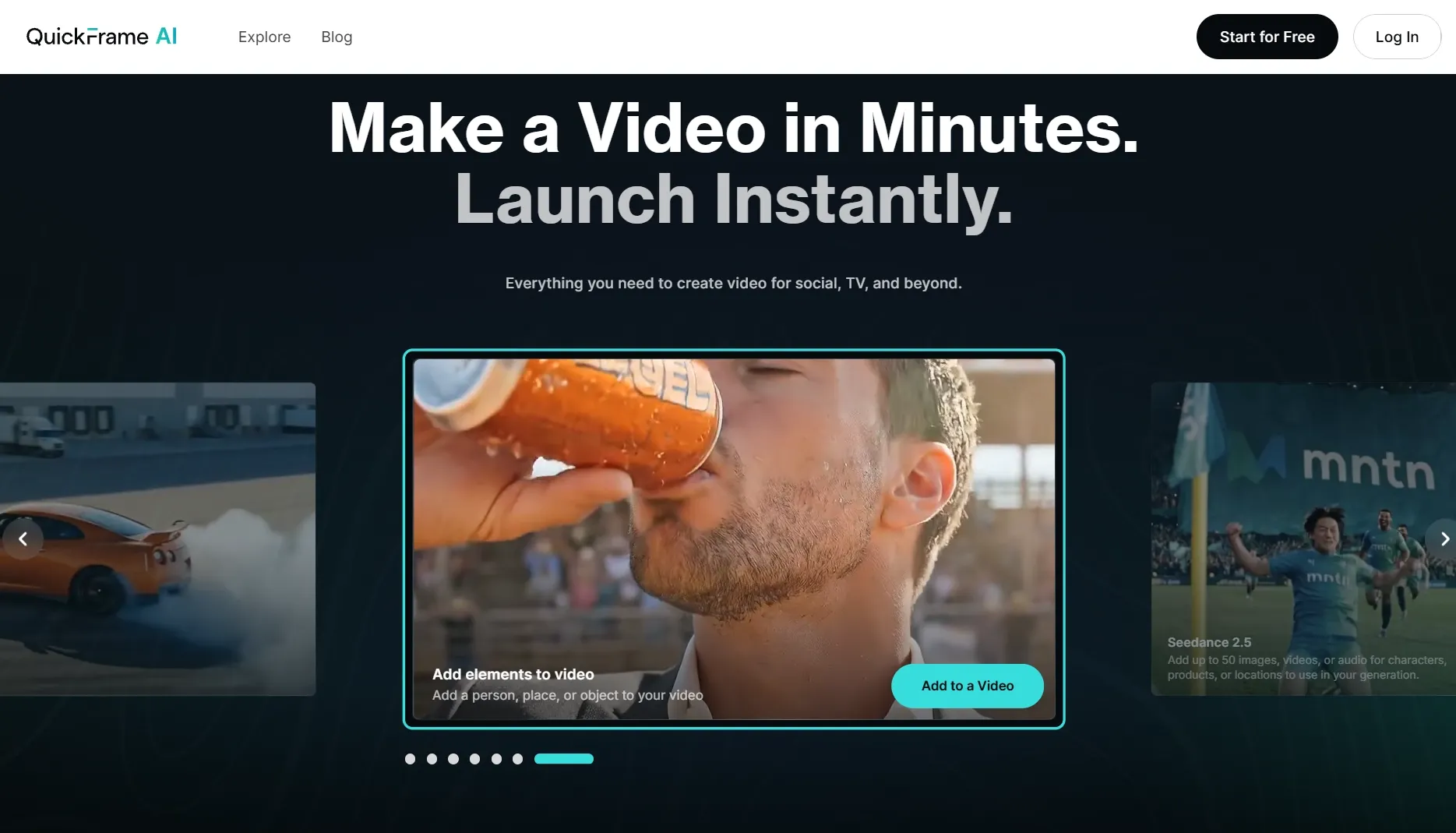 Een man drinkt uit een frisdrankblikje terwijl hij tools voor videocreatie promoot.