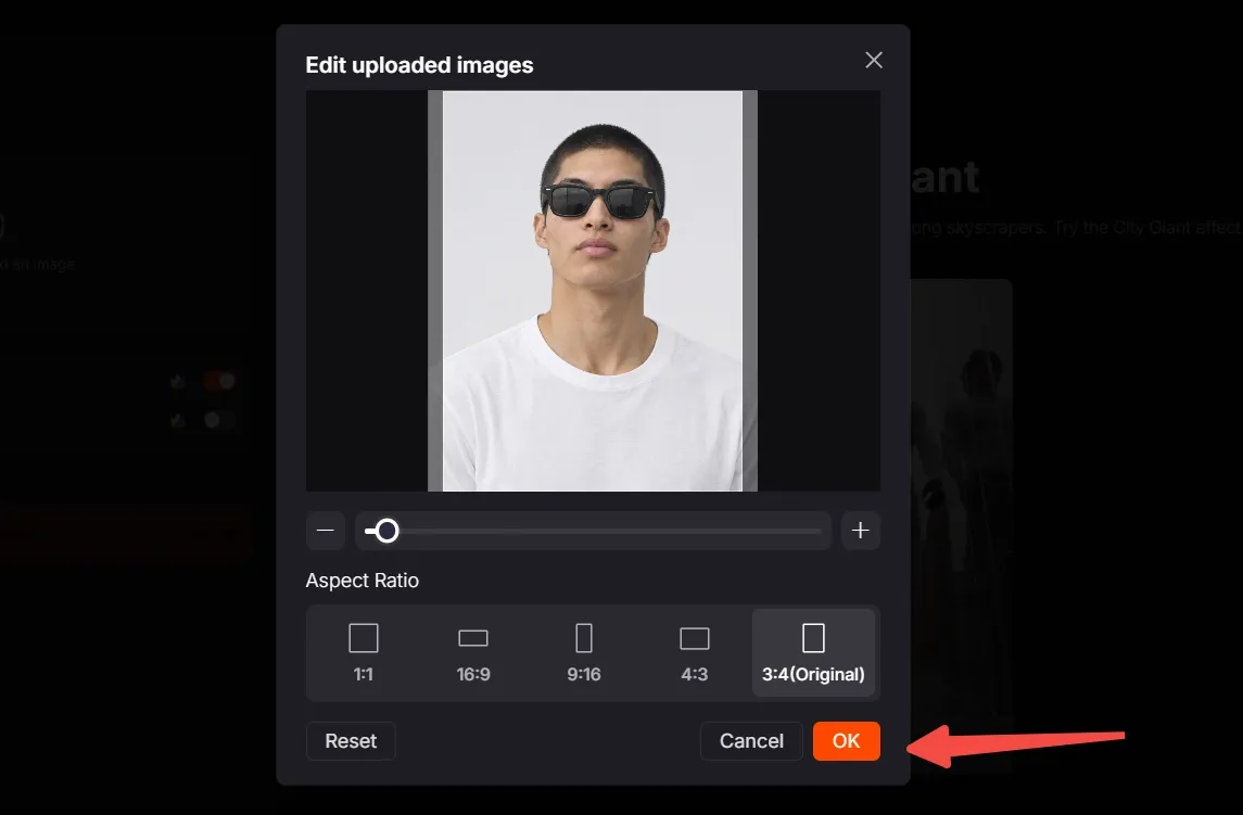 A man wearing sunglasses is shown in an image editing interface.