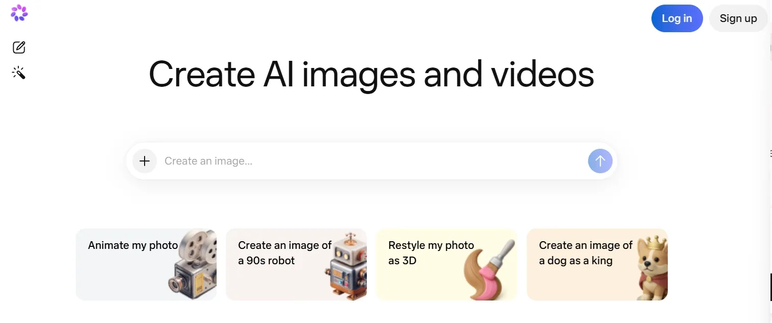 Page de création d'images Meta AI