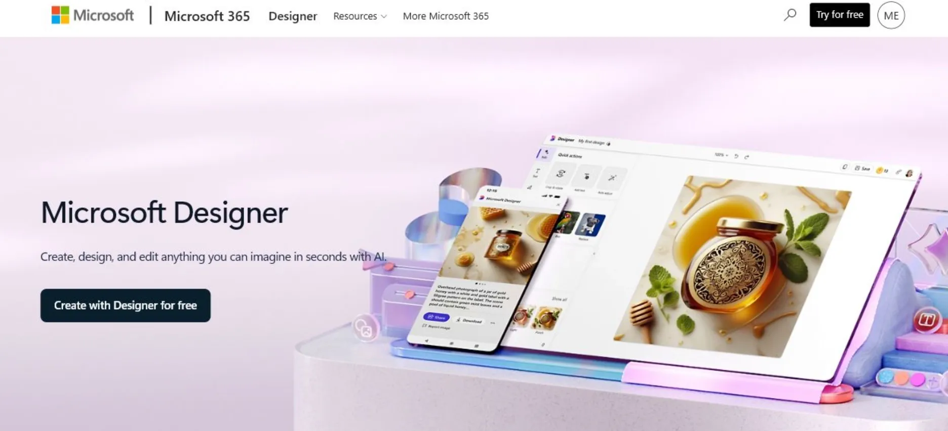 Microsoft Designer-hjemmesidegrænseflade