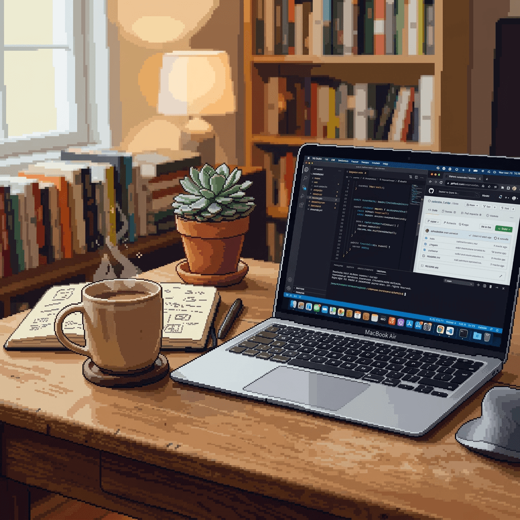 Laptop und heißer Kaffee beim Malen