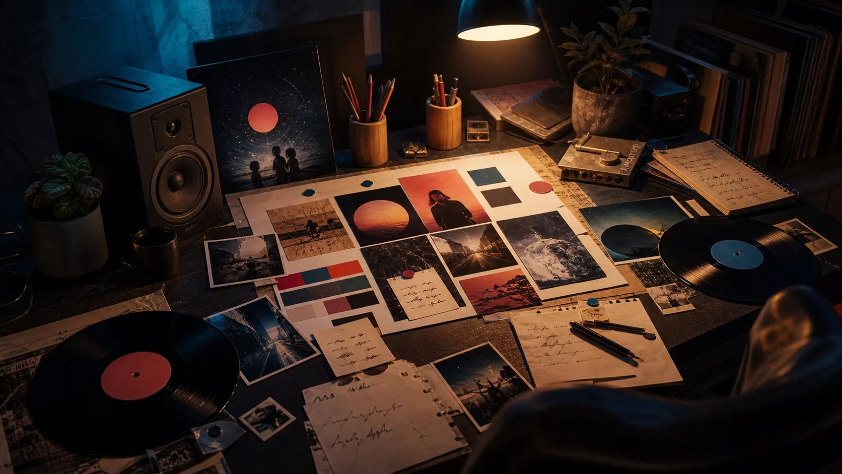 Moodboard creativo para definir el concepto visual de una portada musical con IA