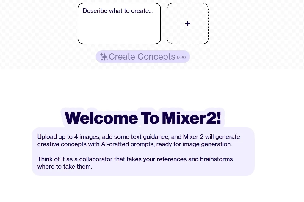 複数の画像参照を組み合わせて新しいクリエイティブなアイデアを生成するAIコンセプトリミックスツール