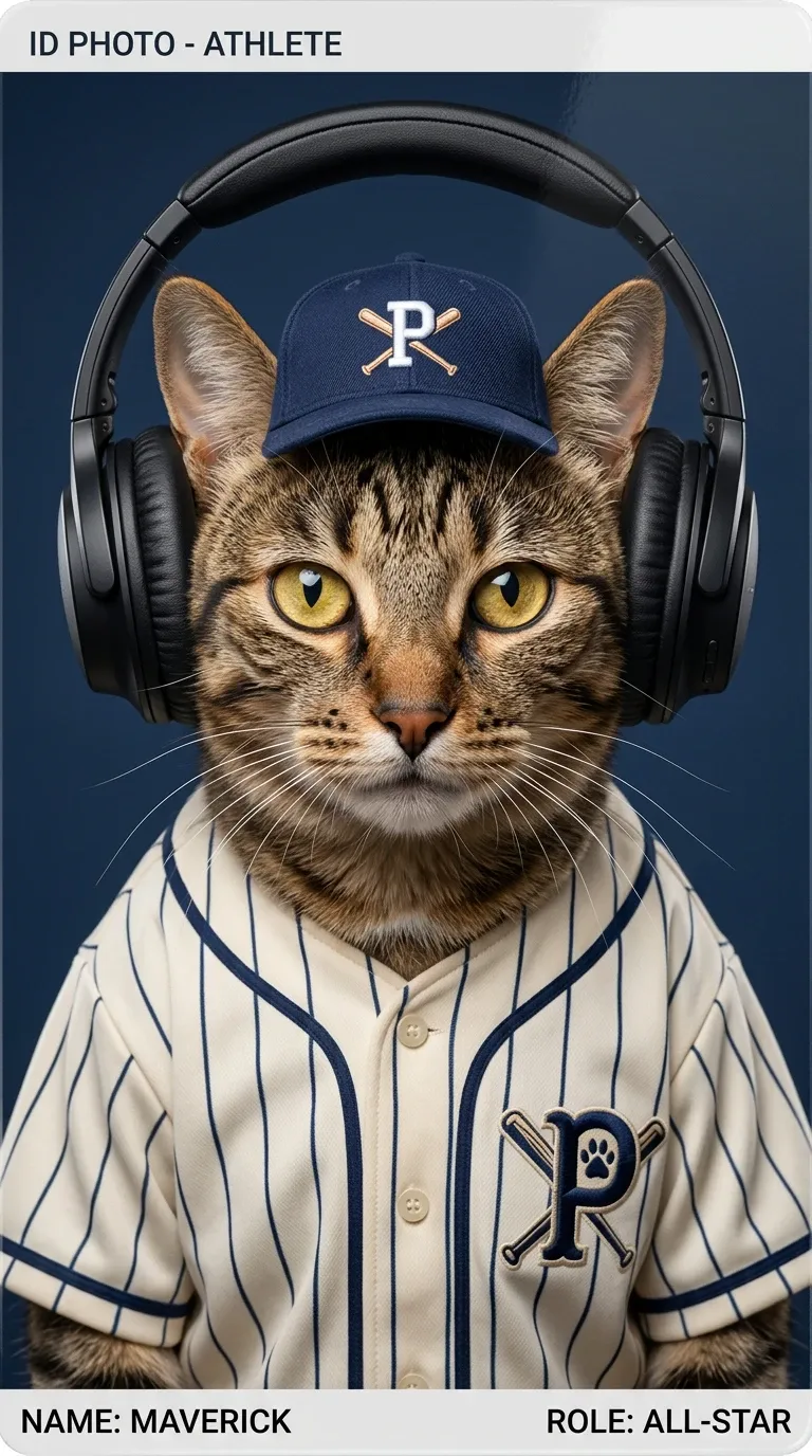 baseball cat with a headphone on