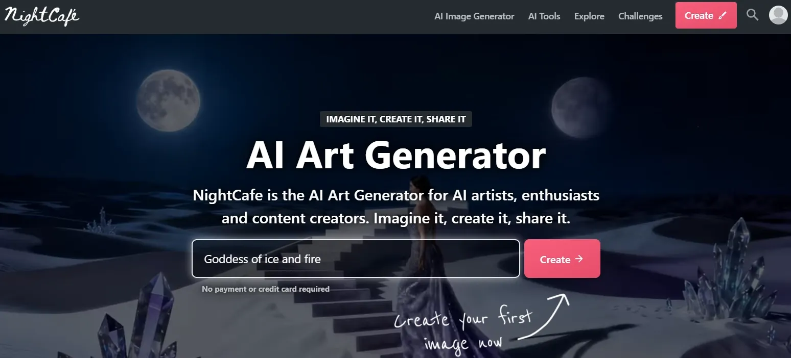 Interfaccia AI di NightCafe