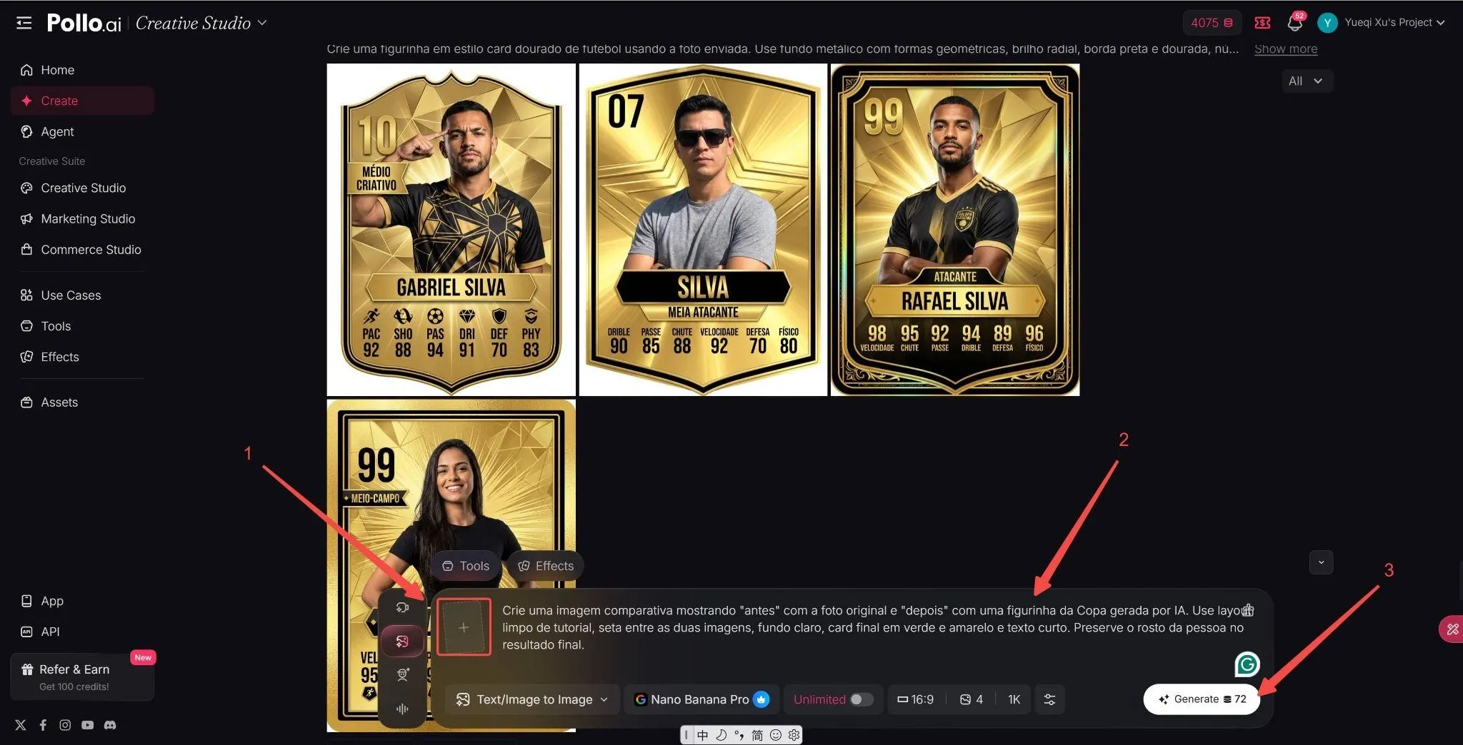 interface de criar figurinha da copa no Pollo AI