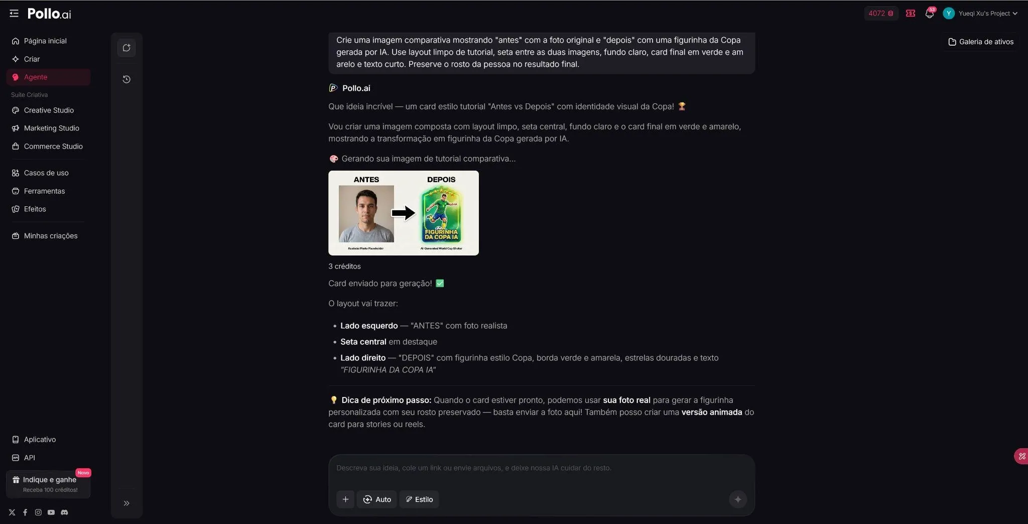 Como gerar figurinha da Copa no Pollo AI com foto e prompt