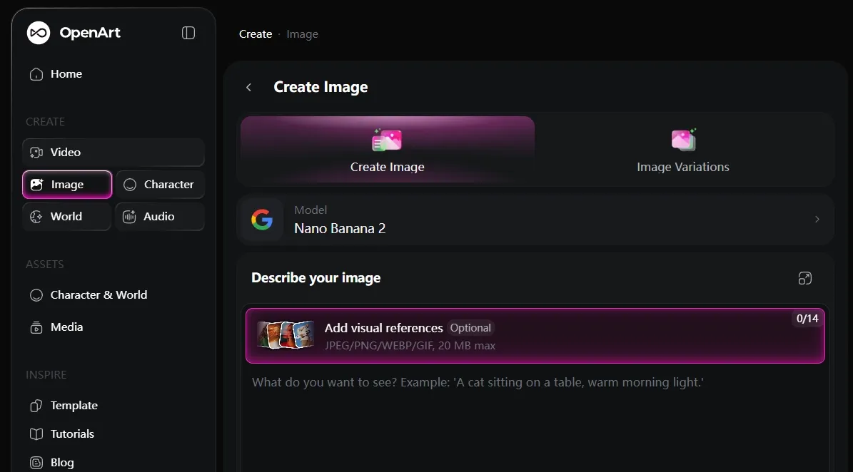Interfaccia OpenArt AI