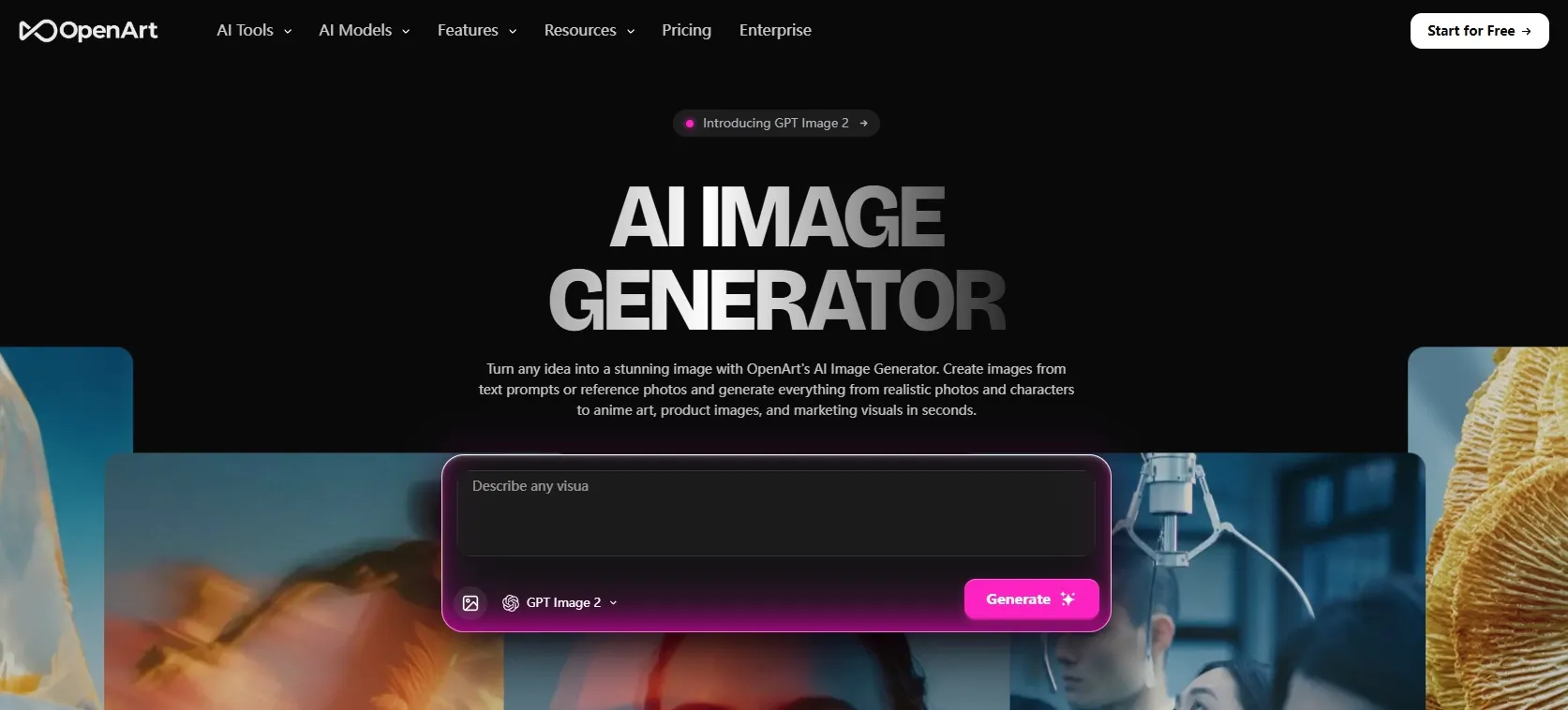 Un banner promocional para la herramienta de generación de imágenes con inteligencia artificial de OpenArt.