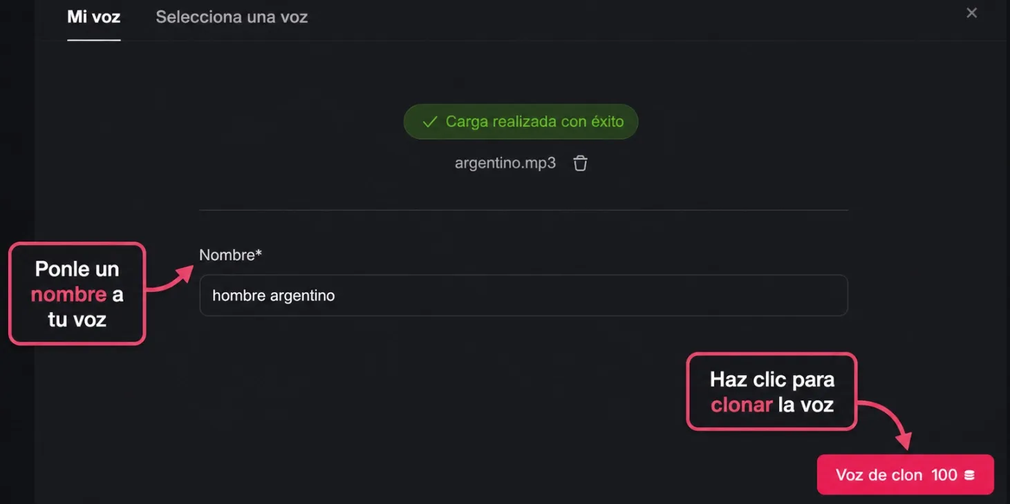 captura de pantalla de clonar voz de Pollo AI
