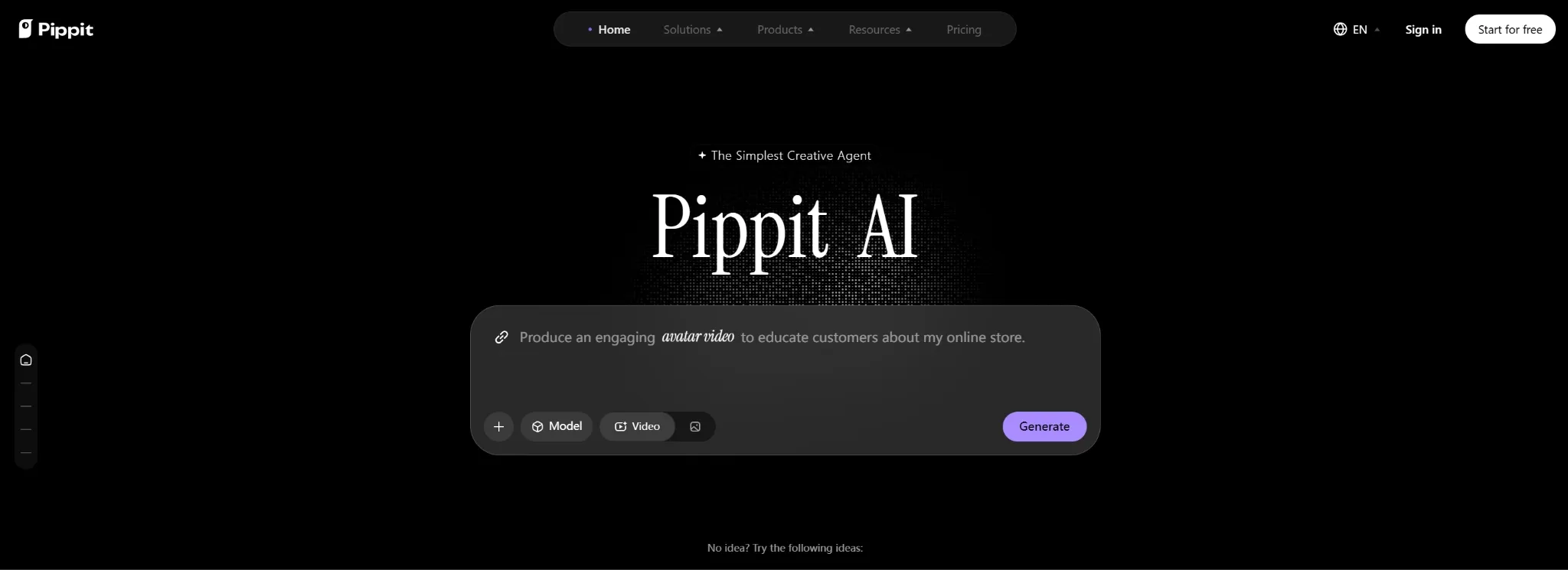 Pippit AI interface for generating engaging avatar videos for online stores.