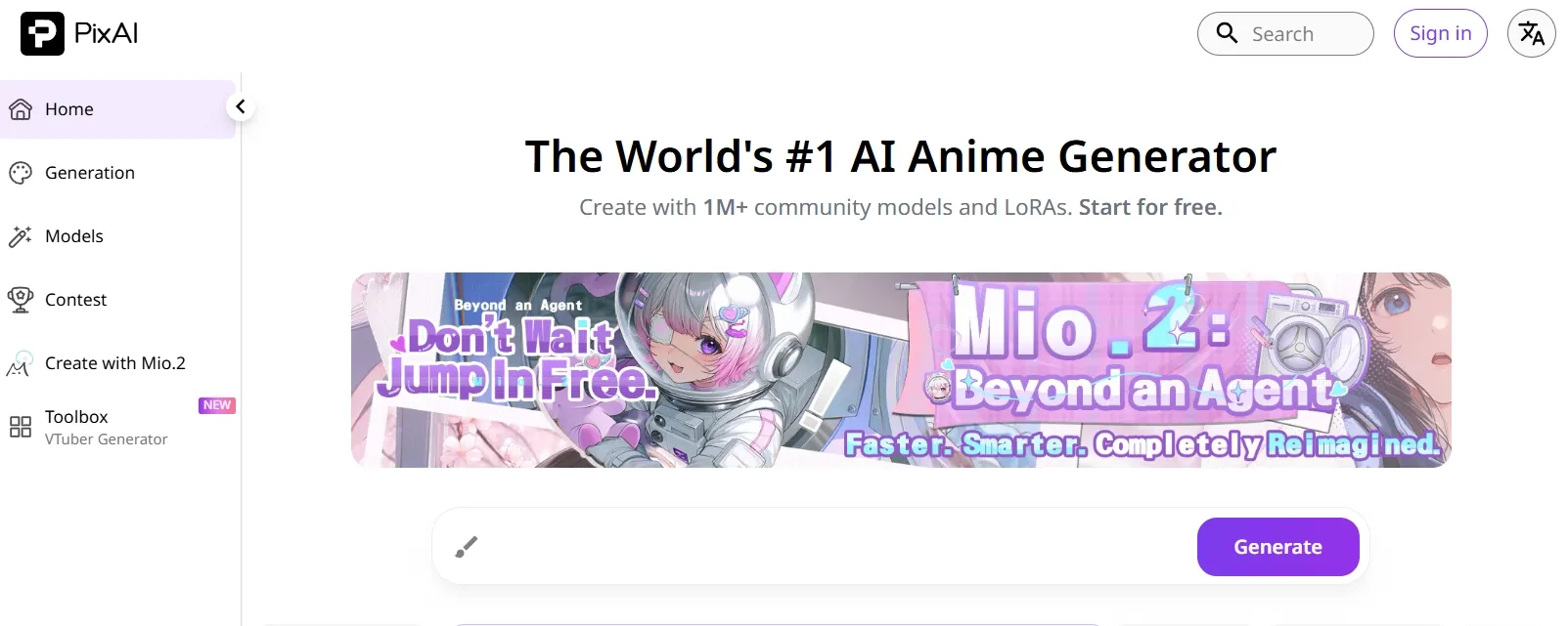 PixAI anime generator interface