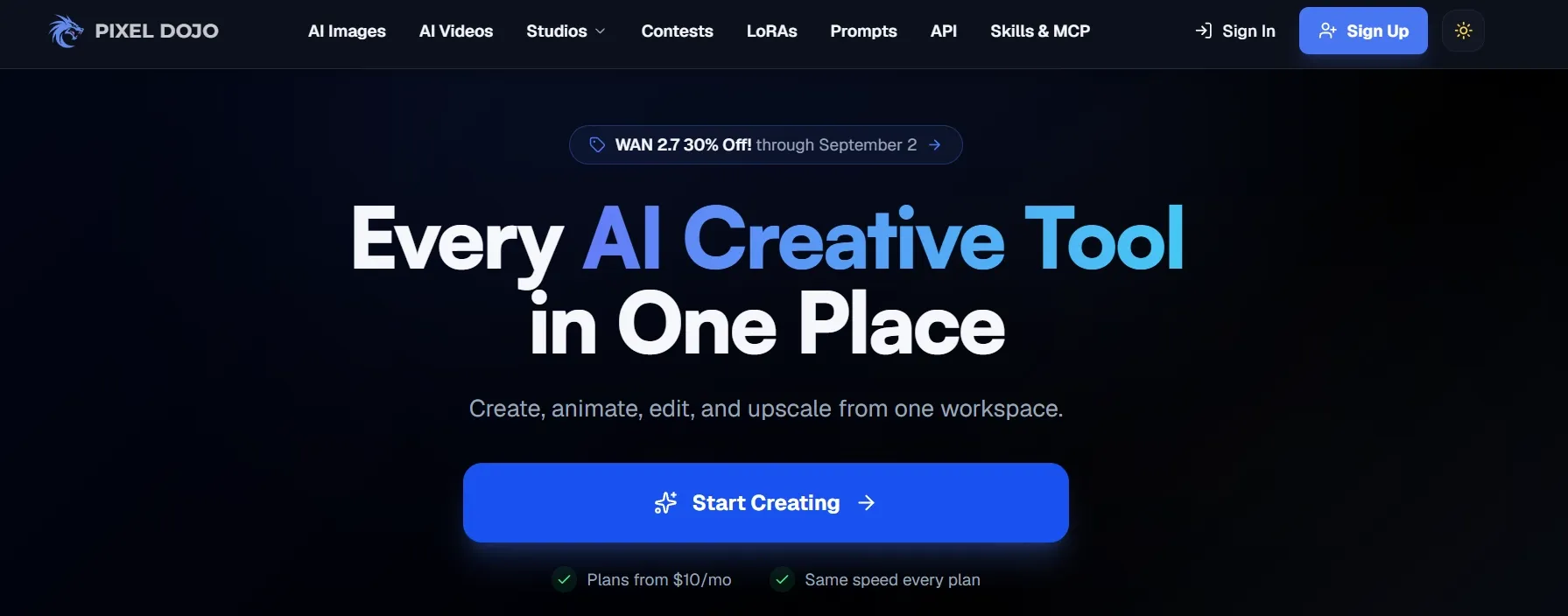 Elke AI-creatieve tool op één plek met opties om te creëren, animeren en bewerken.