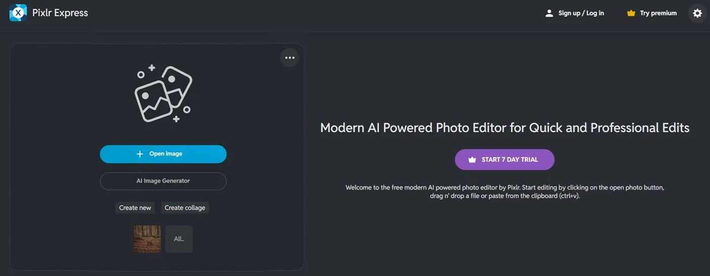 antarmuka editor foto pixlr-ai