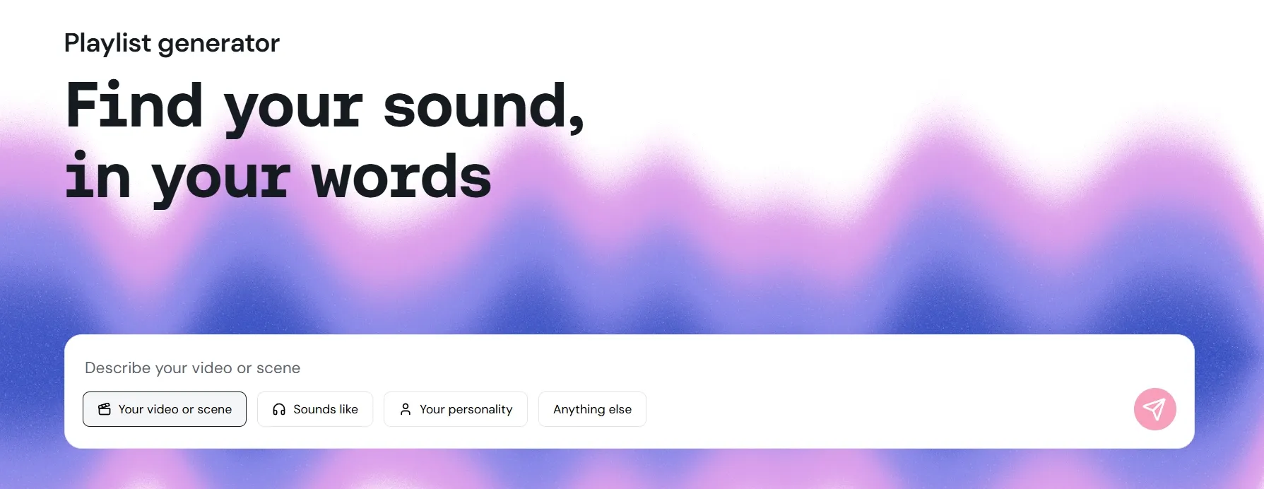 A colorful background with text inviting users to describe their video or scene.
