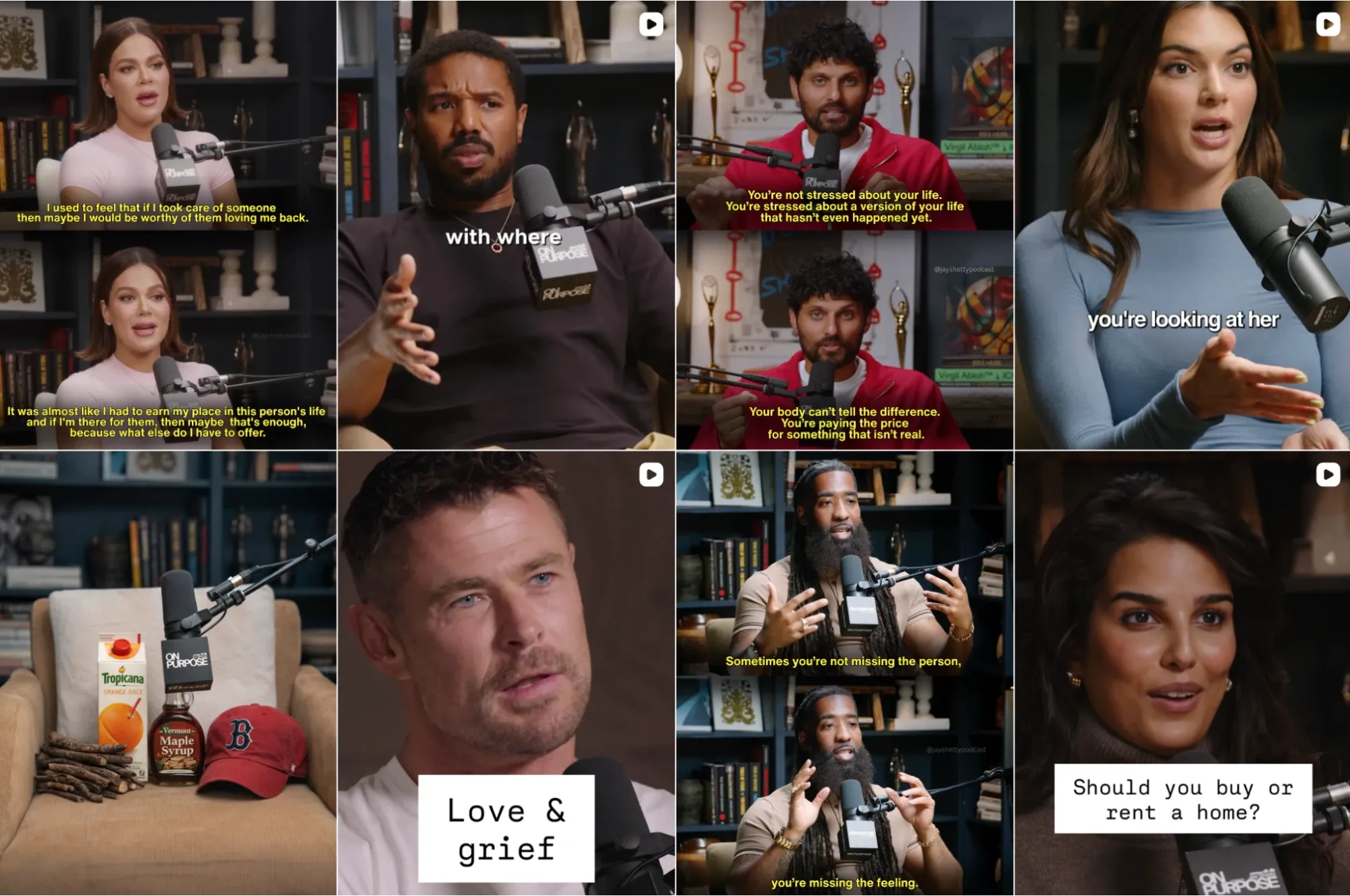 Uma colagem de vários convidados sendo entrevistados em um podcast, representando o conteúdo do YouTube Shorts