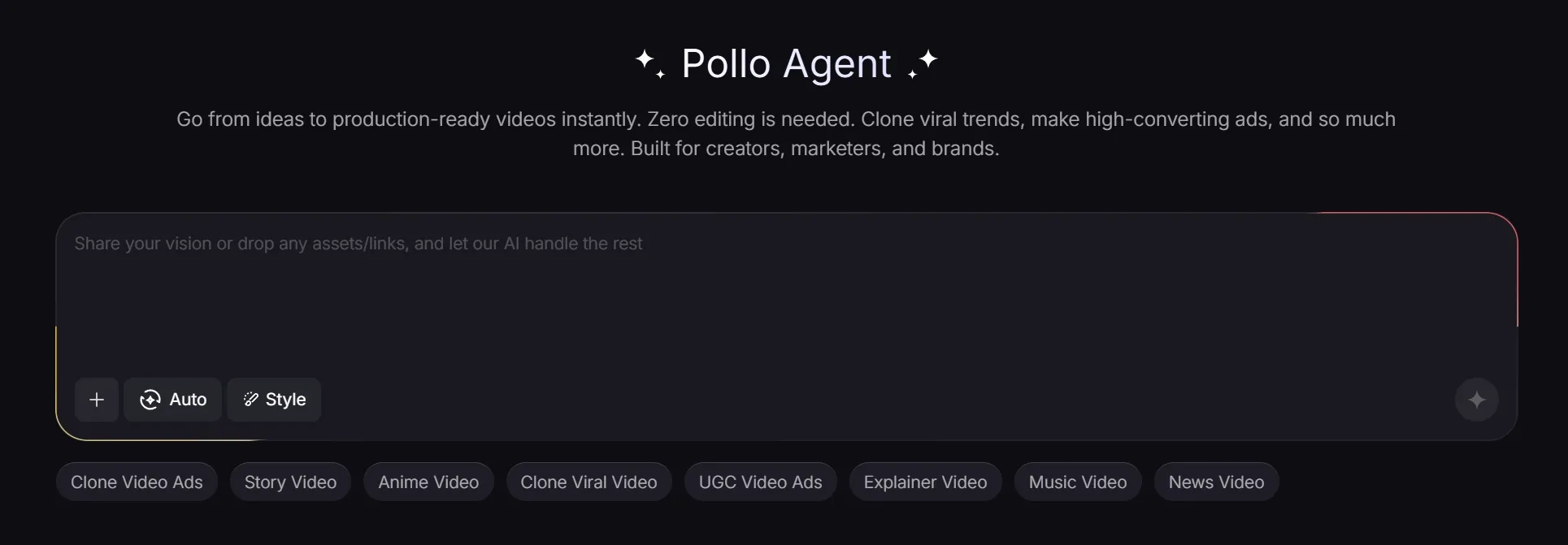 Pollo Agent 影片創作控制面板