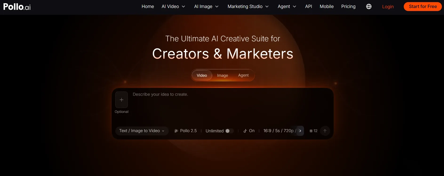 The Pollo.ai interface showcasing tools for creators and marketers.