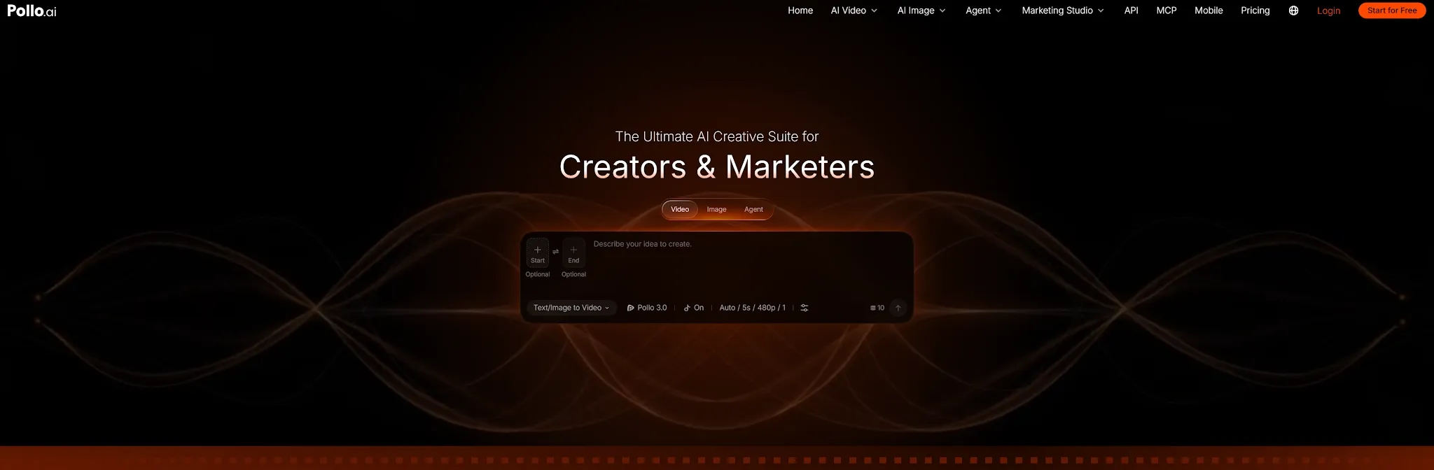 La suite creativa definitiva basata sull'intelligenza artificiale per creatori e professionisti del marketing con uno sfondo scuro.