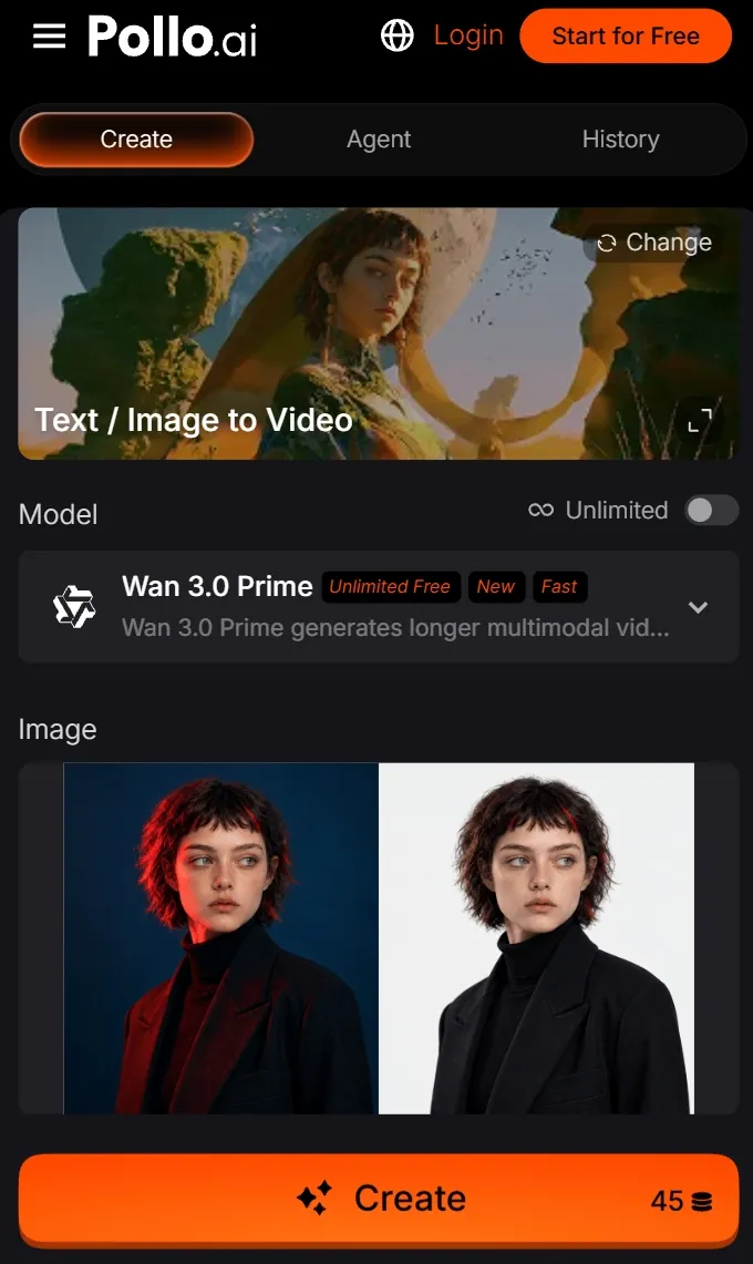 User interface for Pollo.ai showing image generation options.