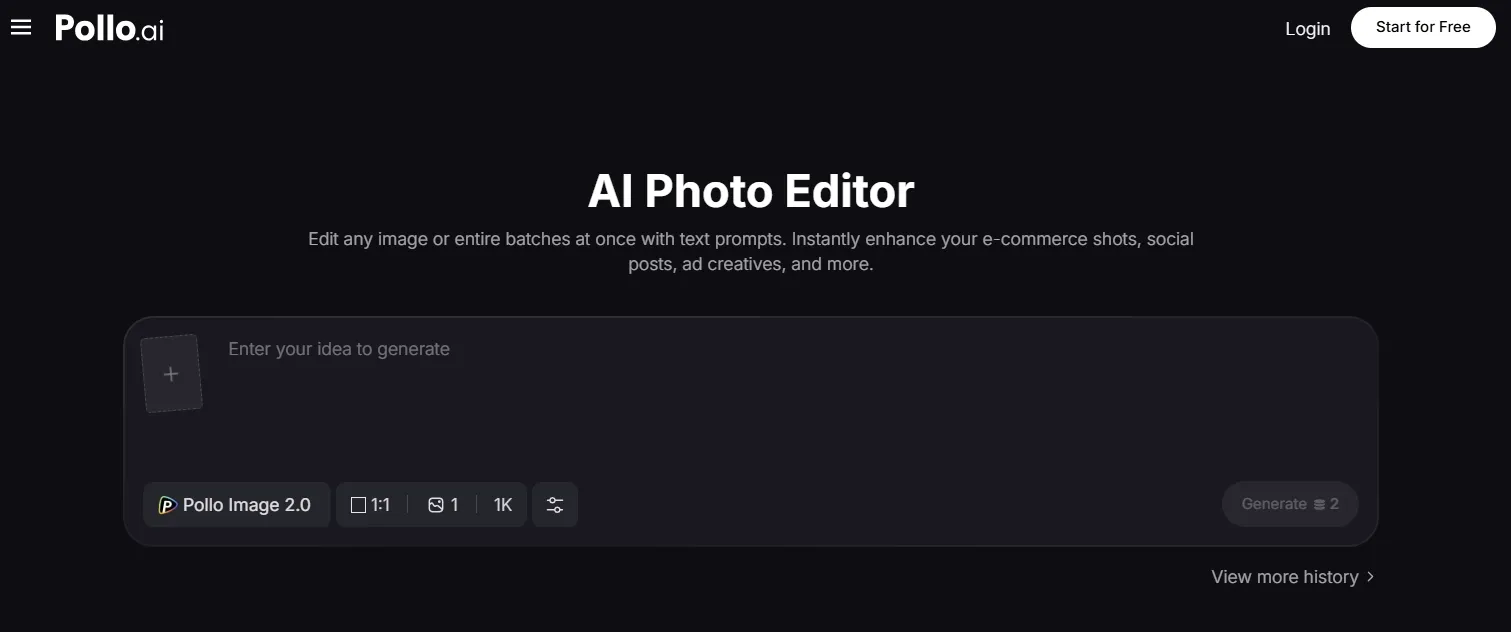 Page de l'éditeur photo Pollo AI
