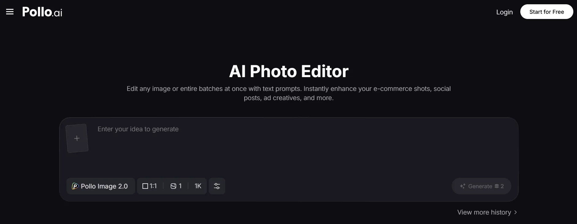 Page de l'éditeur photo Pollo AI