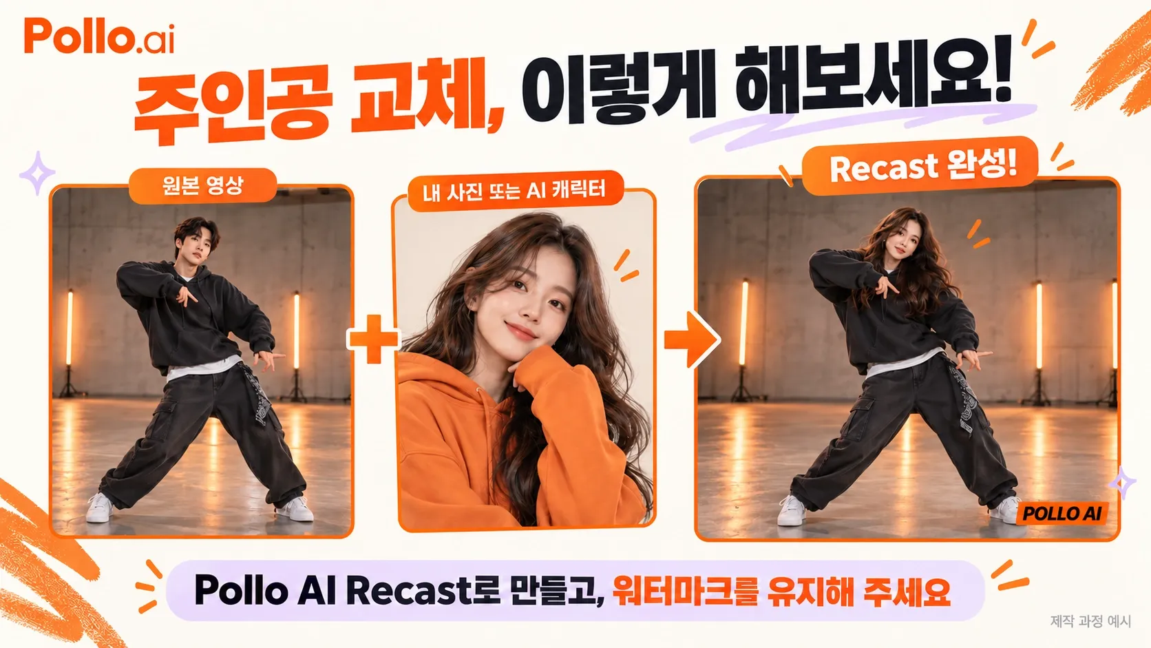 주인공 교체 방법을 설명하는 그래픽 디자인.